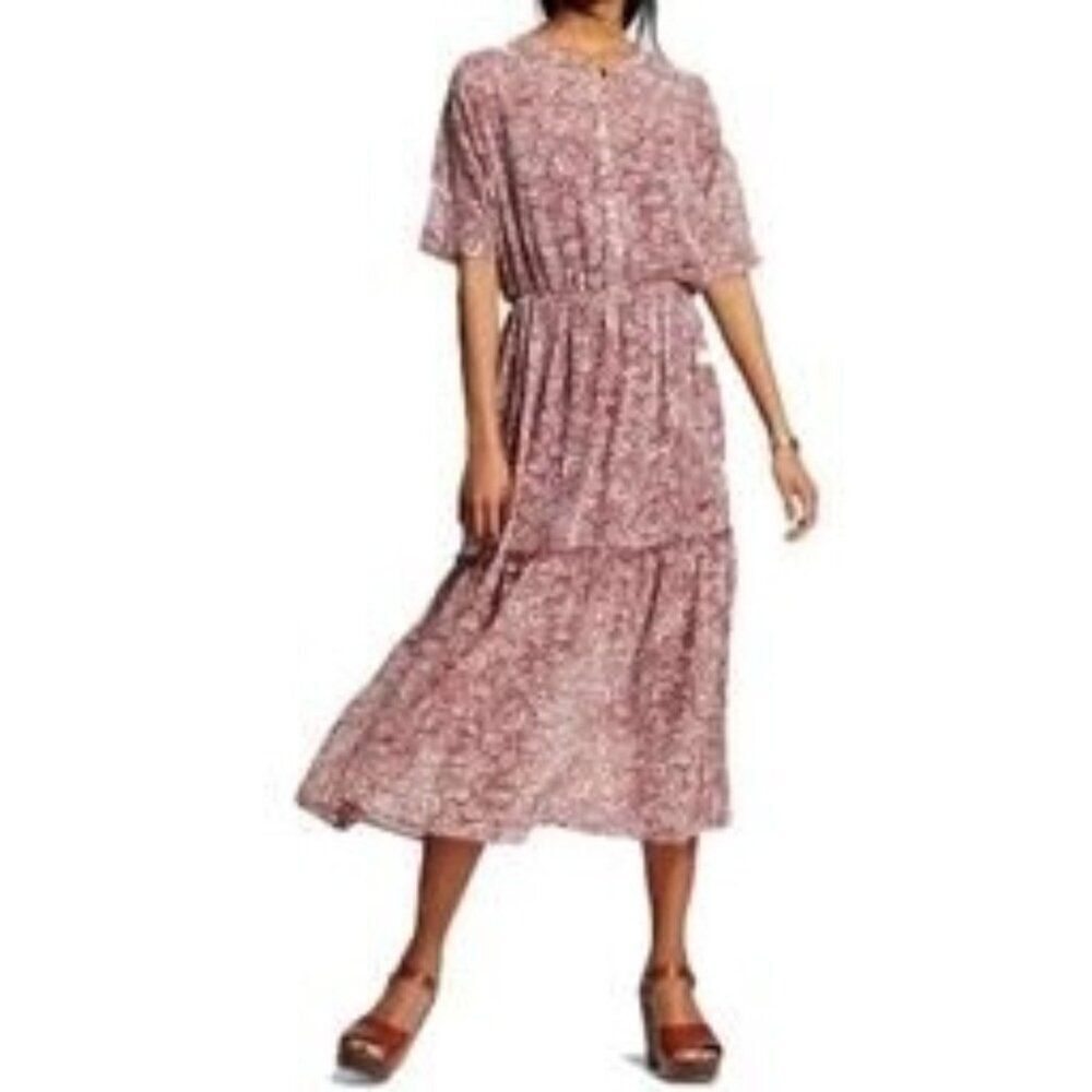 Who What Wear Boho Style Sheer Burgundy/White tiered dress, size XXL